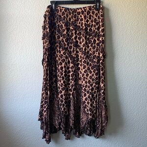 Bila Womens Maxi Skirt Sz Large L Bohemian Handkerchief Hem cheetah print animal